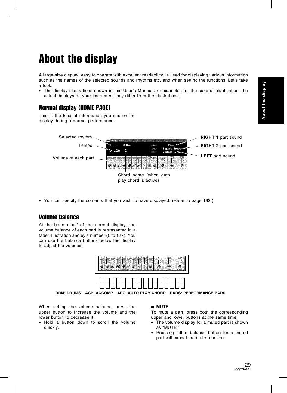 Practical applications, About the display, Normal display (home page) | Volume balance | Panasonic SX-KN7000 User Manual | Page 29 / 211