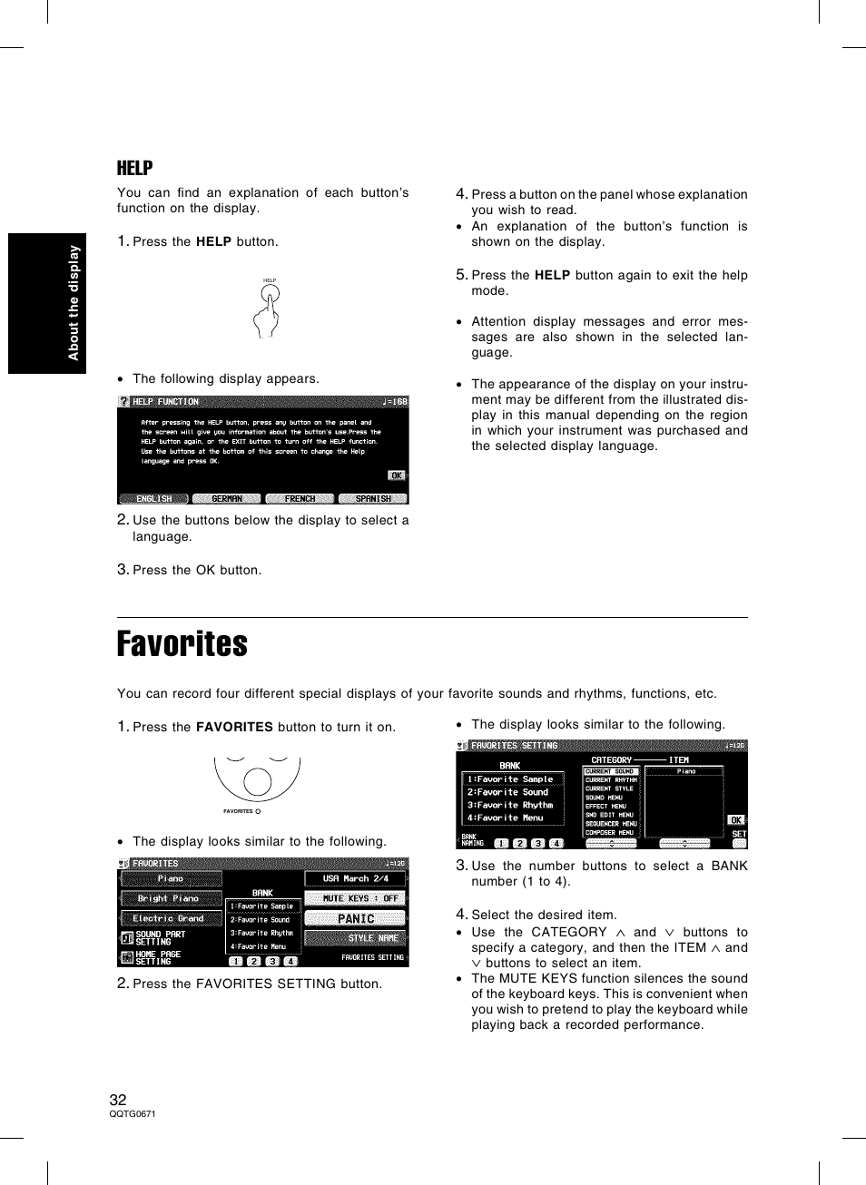 Favorites, Help | Panasonic SX-KN7000 User Manual | Page 32 / 211