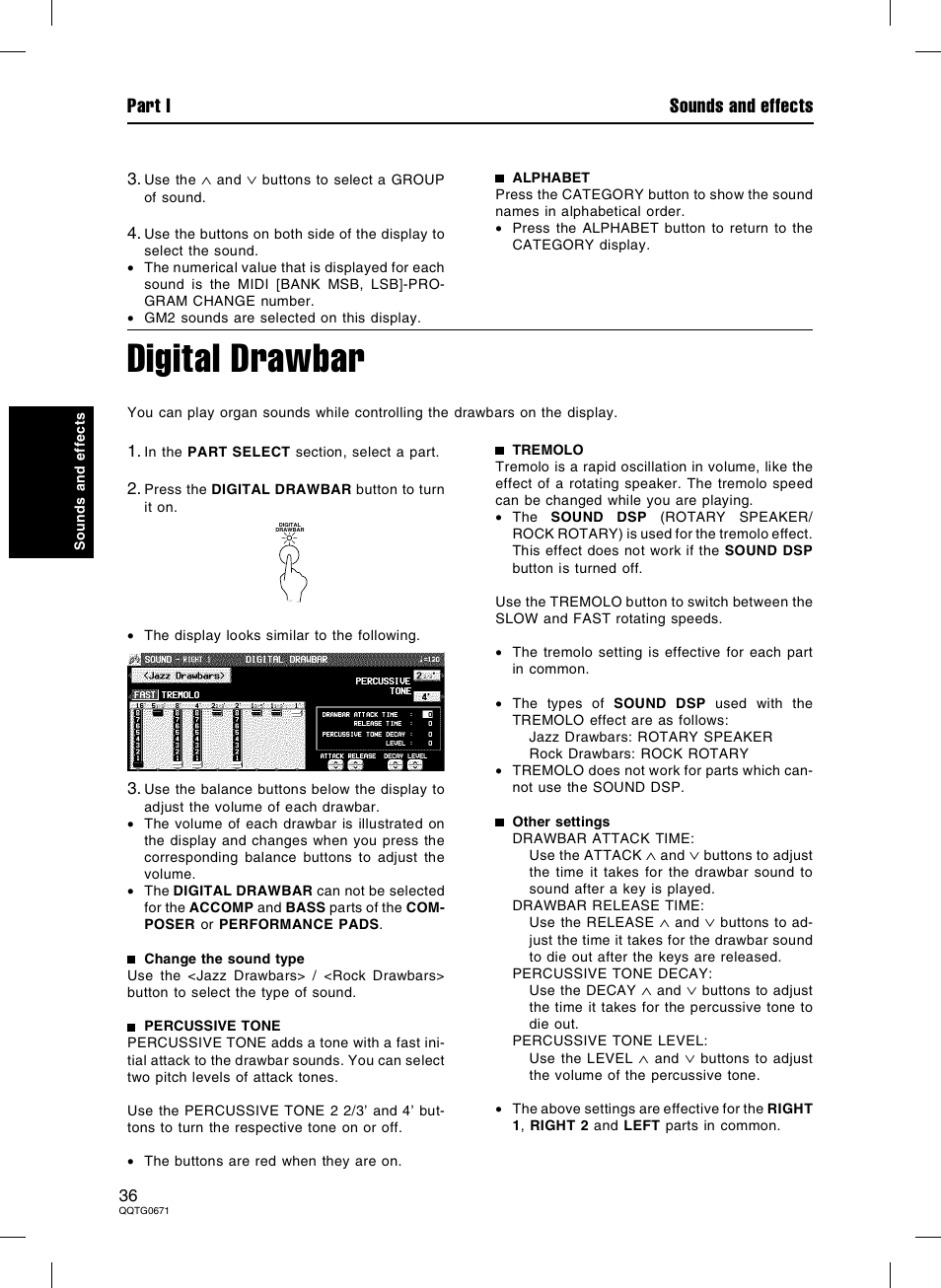 Digital drawbar, Part i sounds and effects | Panasonic SX-KN7000 User Manual | Page 36 / 211