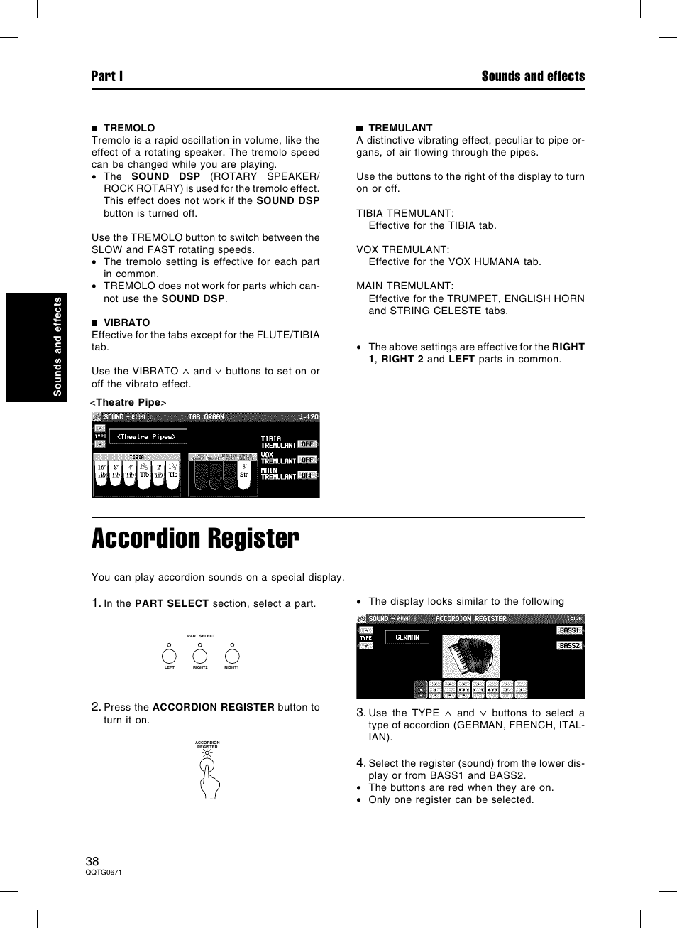 Accordion register, Part i sounds and effects | Panasonic SX-KN7000 User Manual | Page 38 / 211