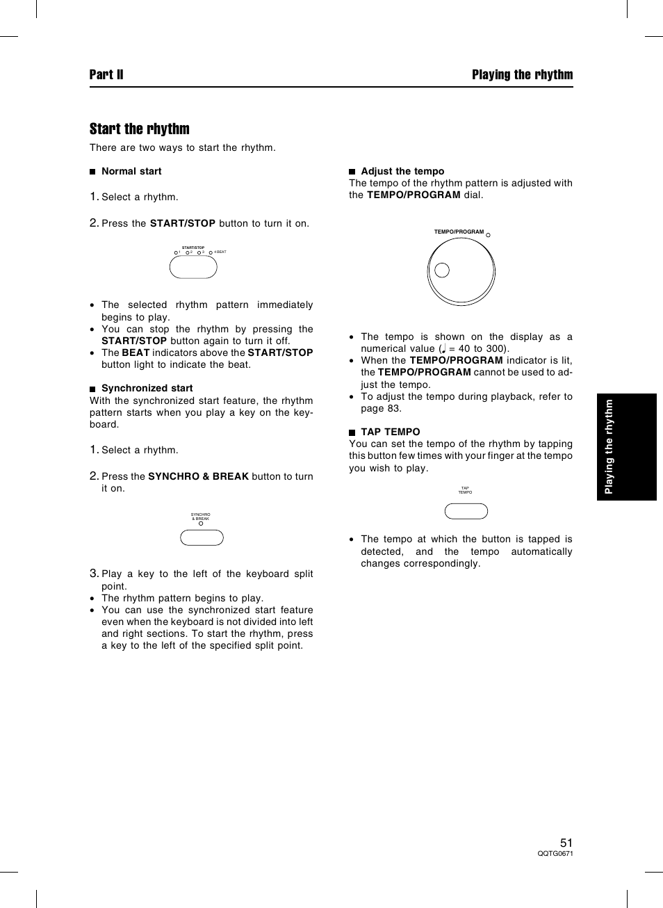 Start the rhythm, Part ii playing the rhythm | Panasonic SX-KN7000 User Manual | Page 51 / 211