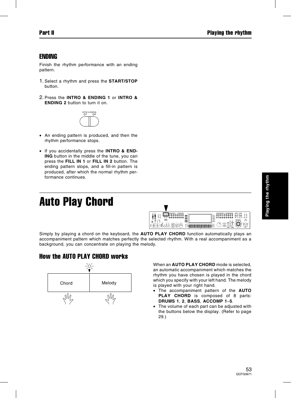 Auto play chord, Ending, How the auto play chord works | Part ii playing the rhythm | Panasonic SX-KN7000 User Manual | Page 53 / 211