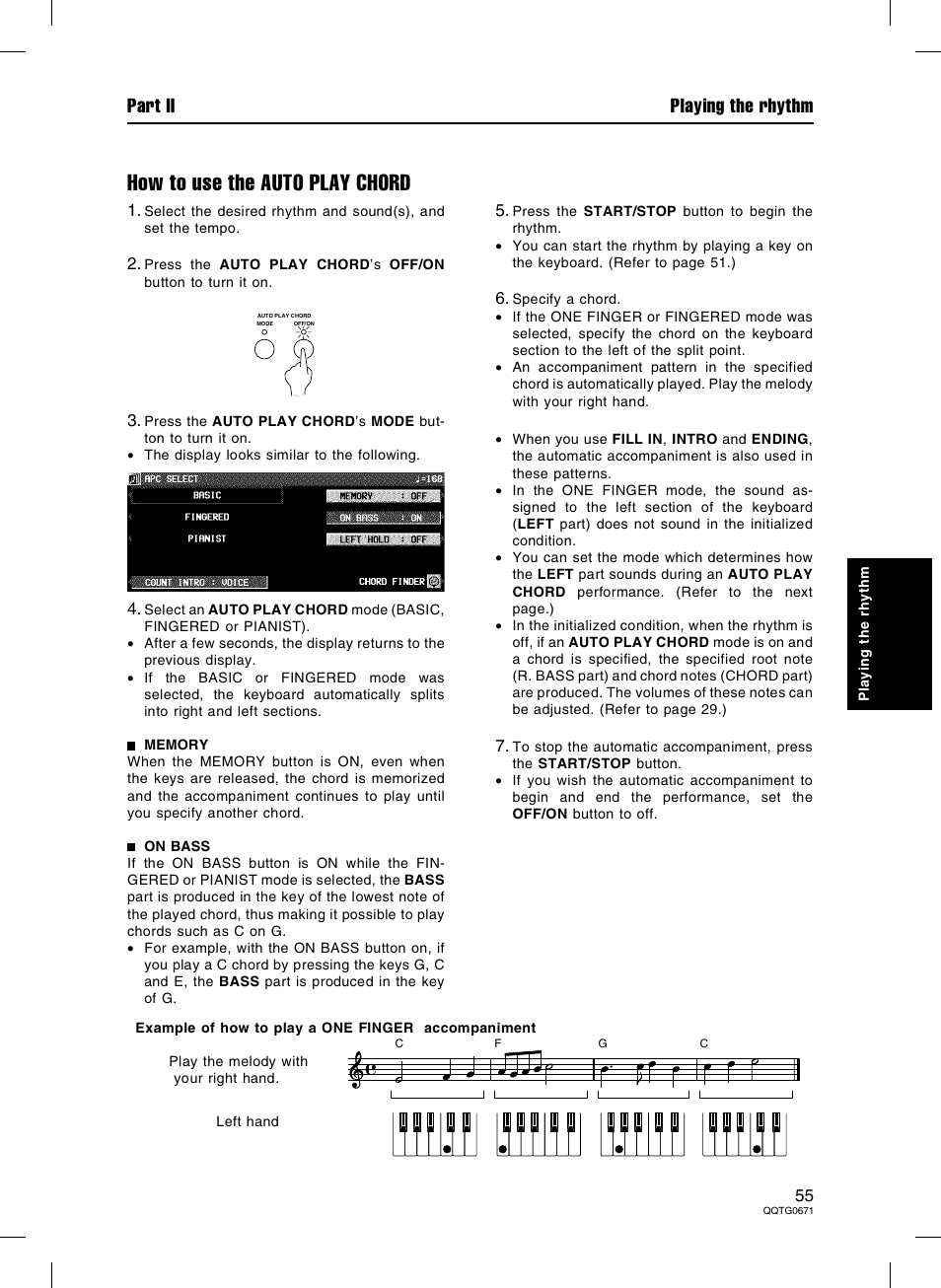 How to use the auto play chord, Part ii playing the rhythm | Panasonic SX-KN7000 User Manual | Page 55 / 211