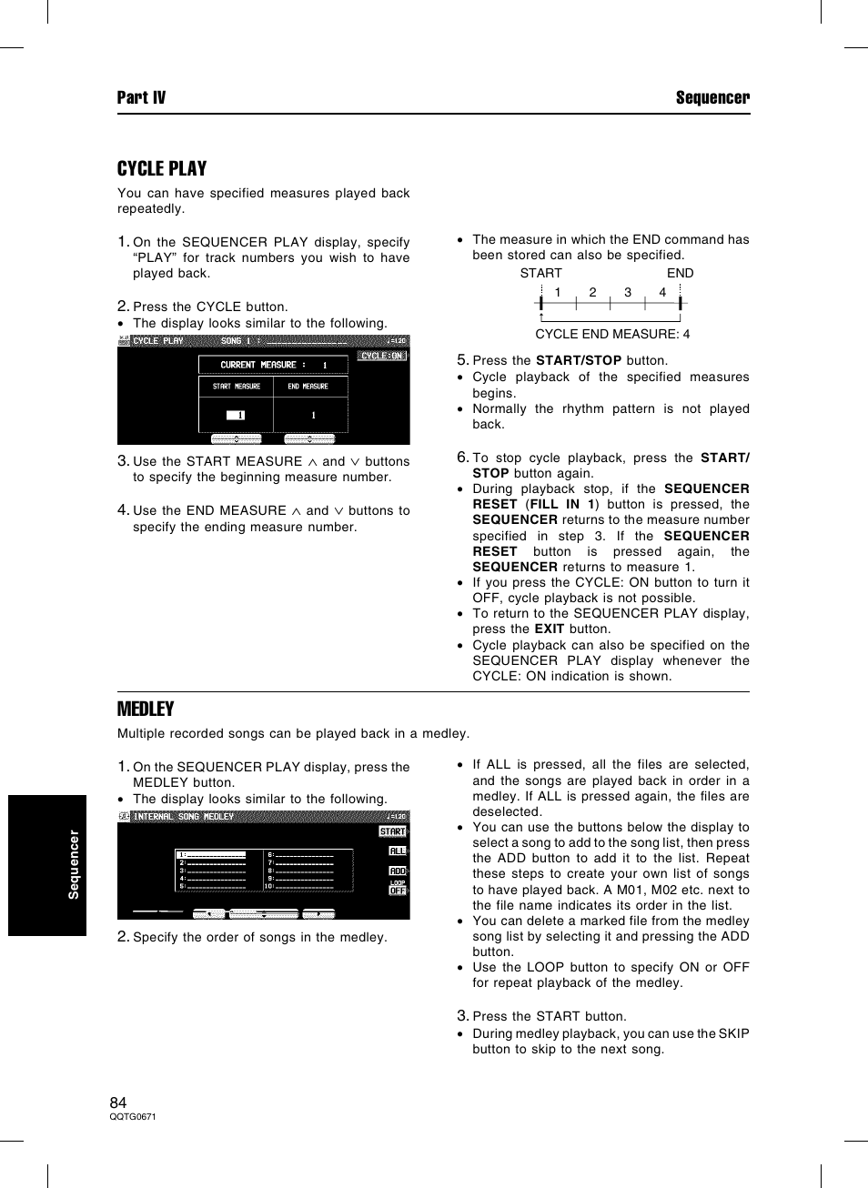 Cycle play, Medley, Part iv sequencer | Panasonic SX-KN7000 User Manual | Page 84 / 211