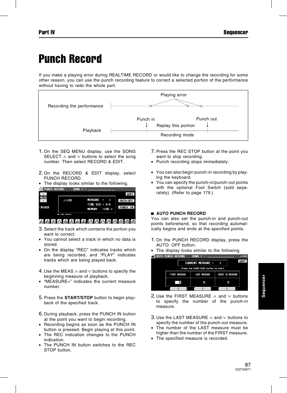 Punch record, Part iv sequencer | Panasonic SX-KN7000 User Manual | Page 87 / 211