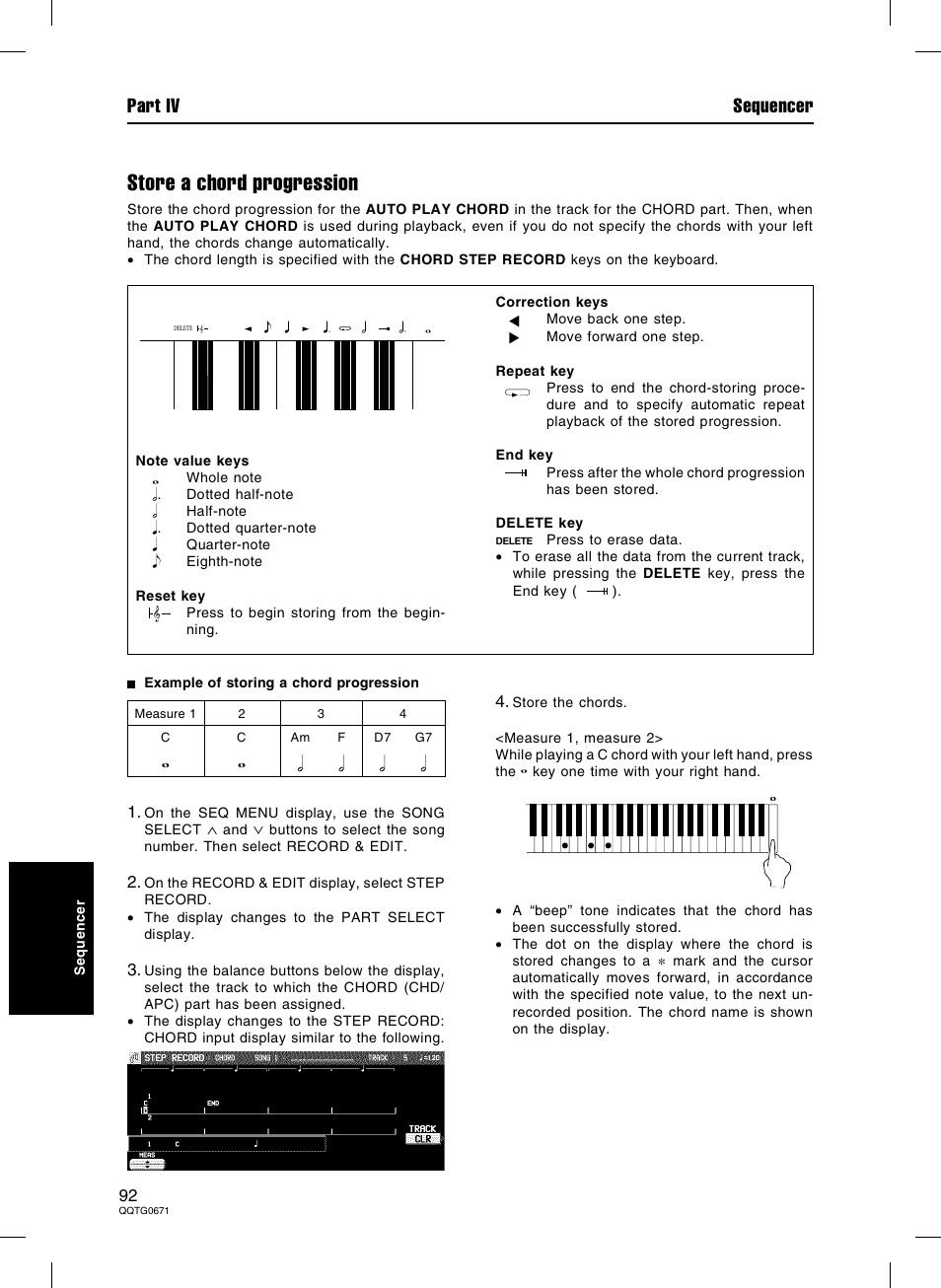 Store a chord progression, Part iv sequencer | Panasonic SX-KN7000 User Manual | Page 92 / 211