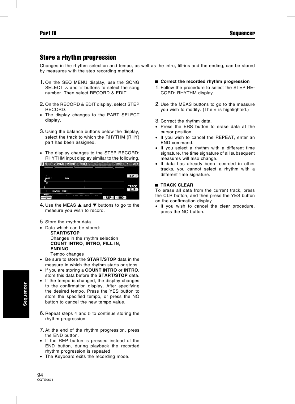 Store a rhythm progression, Part iv sequencer | Panasonic SX-KN7000 User Manual | Page 94 / 211