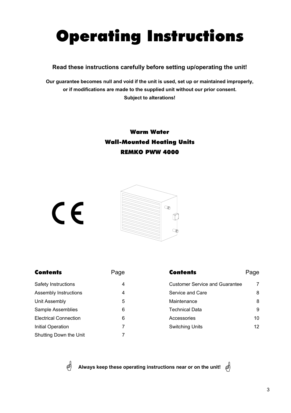 Operating instructions | Panasonic PWW 4000 User Manual | Page 3 / 16