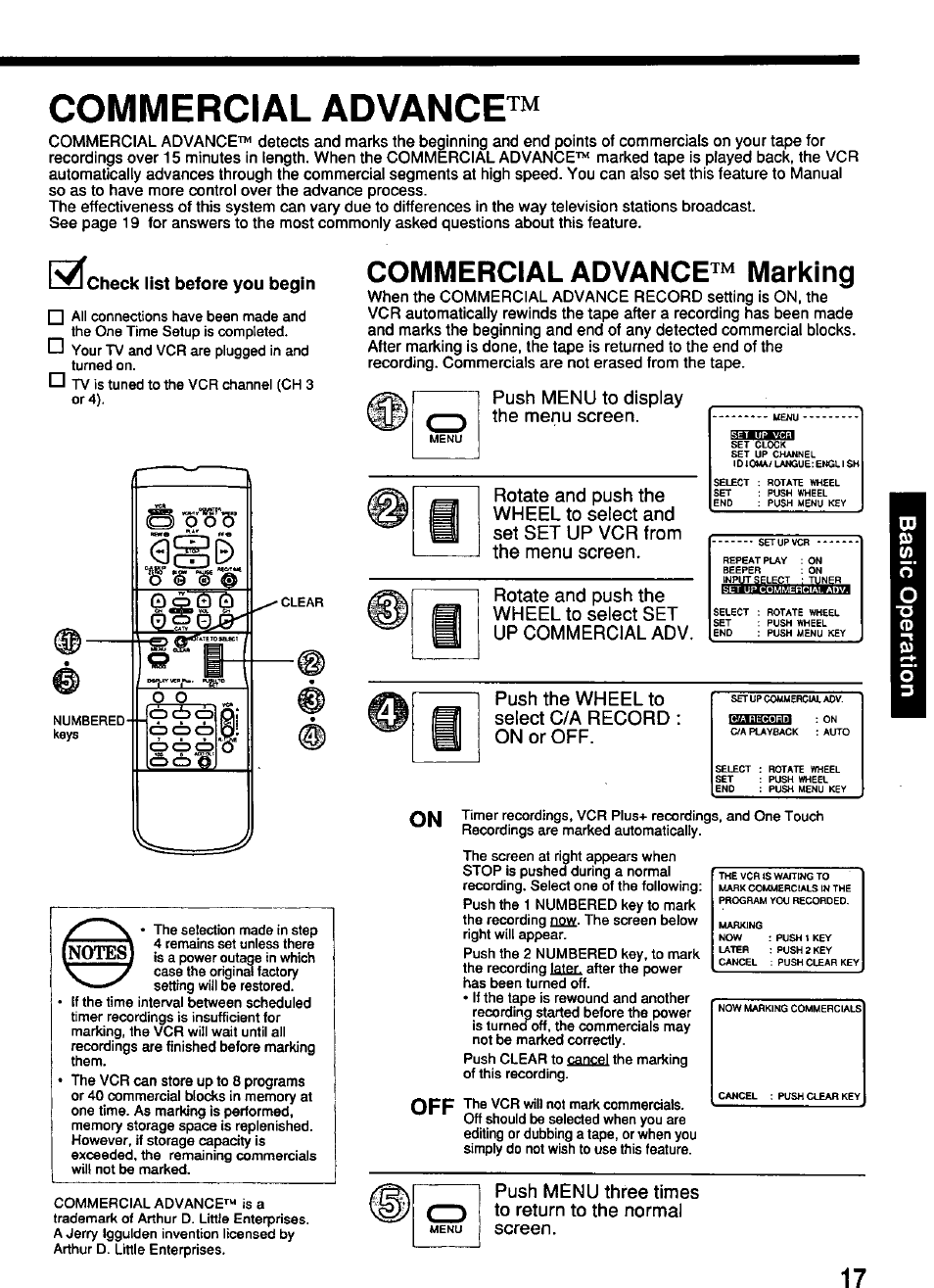 Check list before you begin, Commercial advance™ marking, Commercial advance | Panasonic PV-4614 User Manual | Page 17 / 32