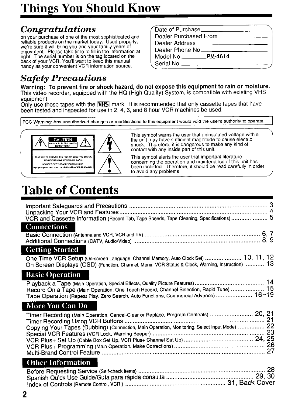 Panasonic PV-4614 User Manual | Page 2 / 32