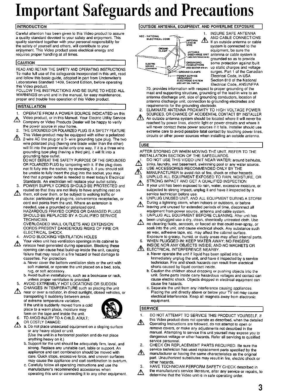 Important safeguards and precautions | Panasonic PV-4614 User Manual | Page 3 / 32