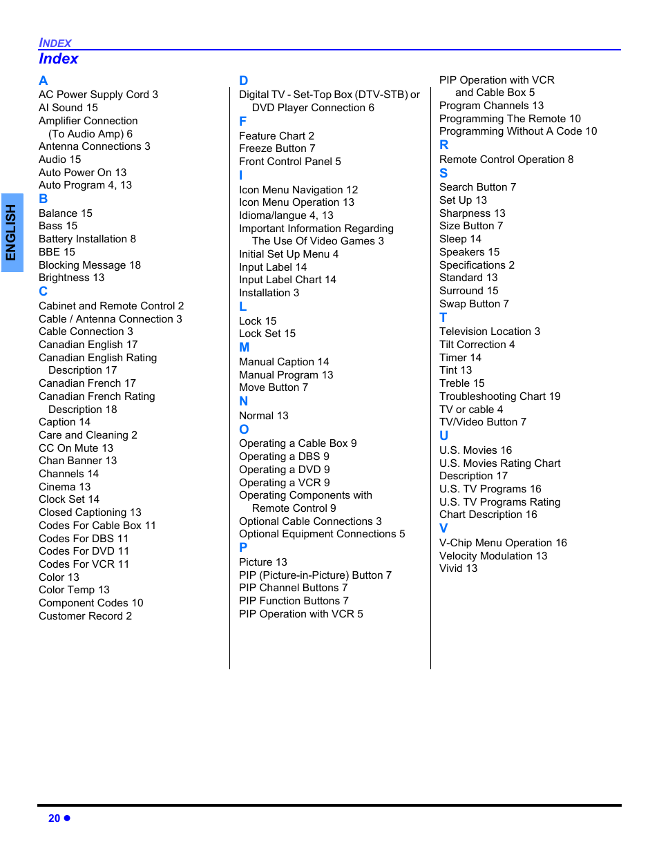 Index | Panasonic CT 27SL33 User Manual | Page 22 / 81