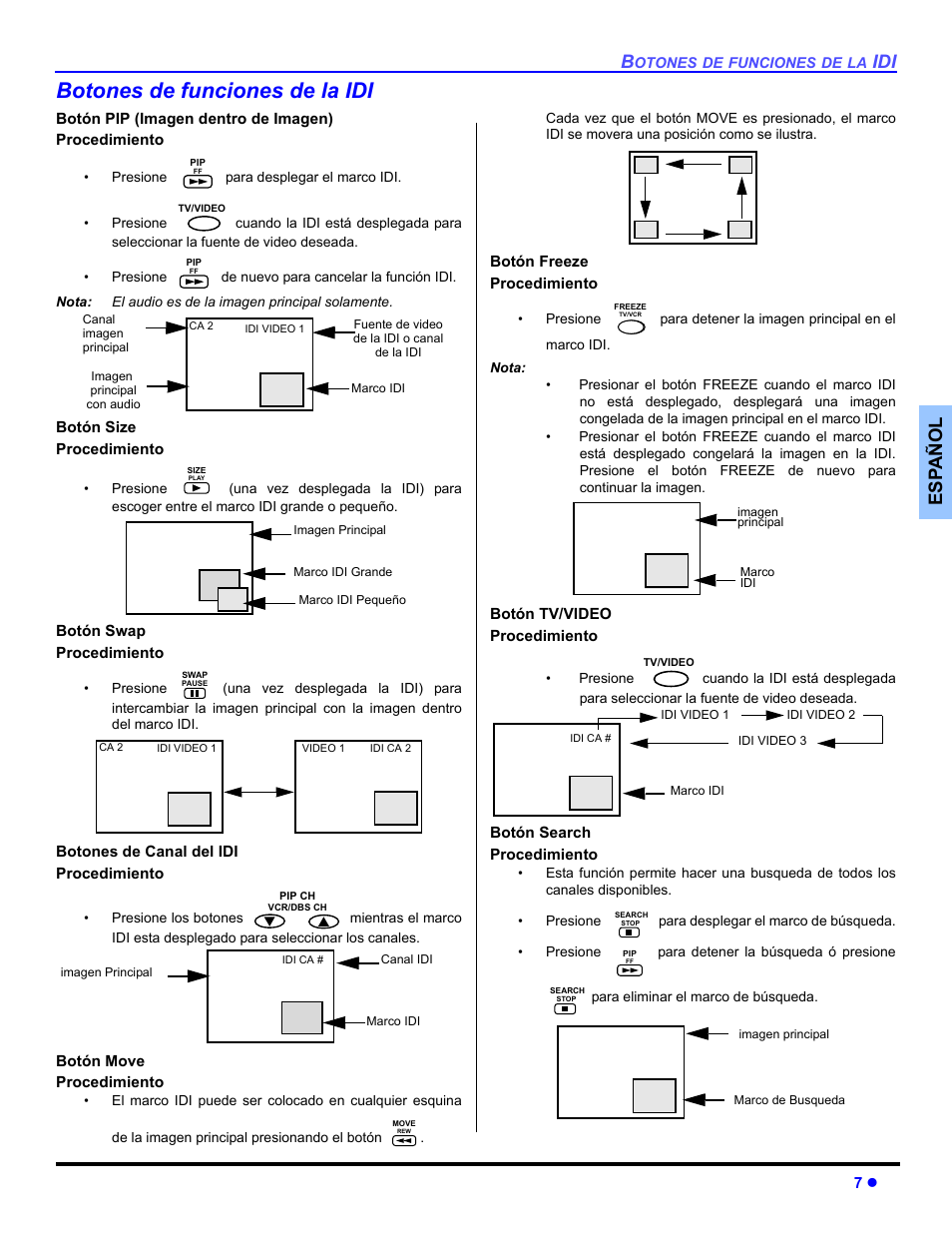 Botones de funciones de la idi, Es p añol | Panasonic CT 27SL33 User Manual | Page 33 / 81