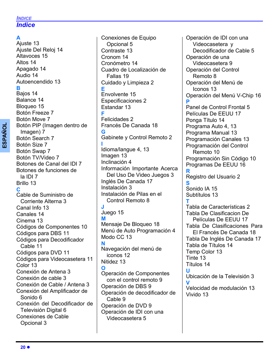 Indice | Panasonic CT 27SL33 User Manual | Page 46 / 81