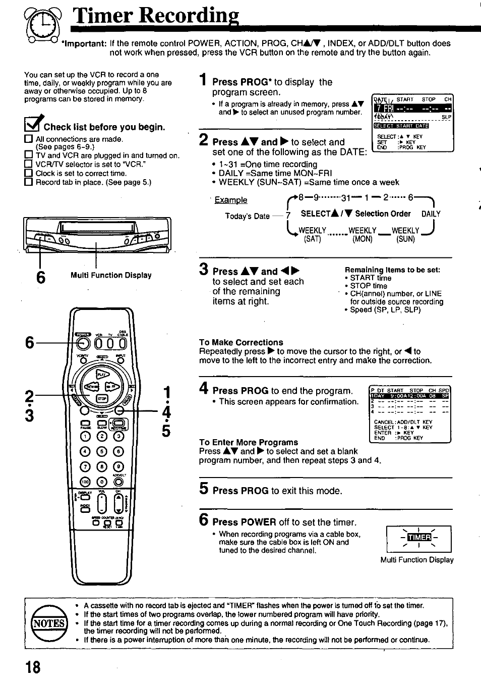 Timer recording, Check list before you begin, 3 press at and | O u ^ e>j ^ \ • 3 a, T0 0 0 0, S 0 qi | Panasonic OMNIVISION PV-8200 User Manual | Page 18 / 32