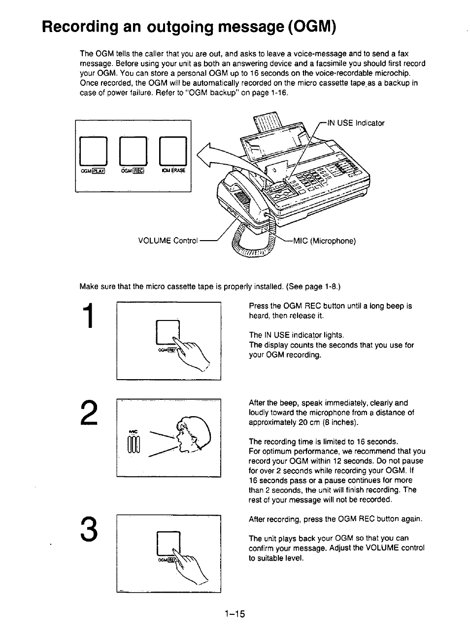 Recording an outgoing message (ogm) | Panasonic KX-F195 User Manual | Page 22 / 104