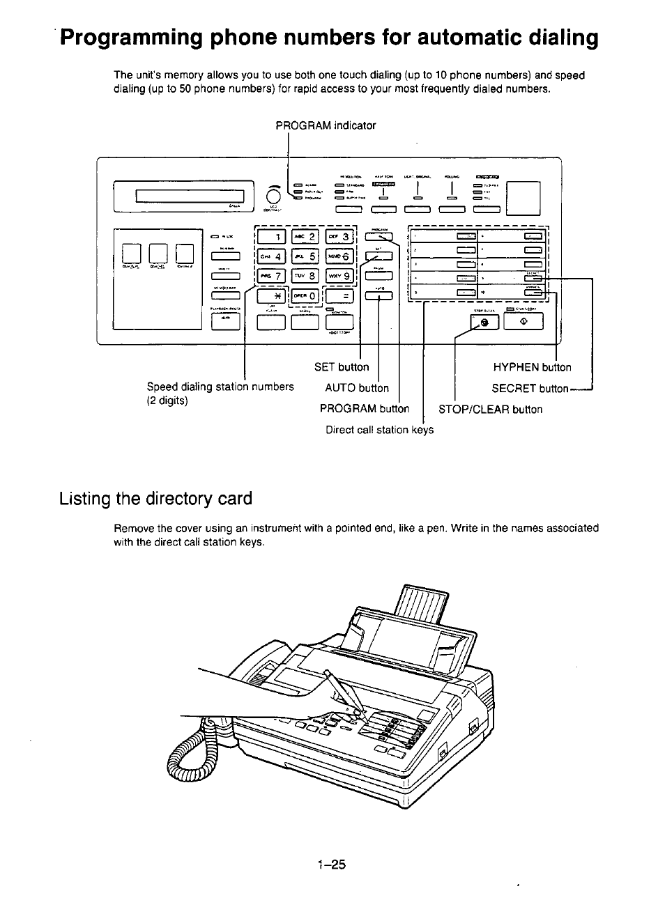 Qieiiicz] (=p, Listing the directory card, Listing the directory card -25 | Programming phone numbers for automatic dialing, Zl h s| h^lj, I 11eiu eul | Panasonic KX-F195 User Manual | Page 32 / 104
