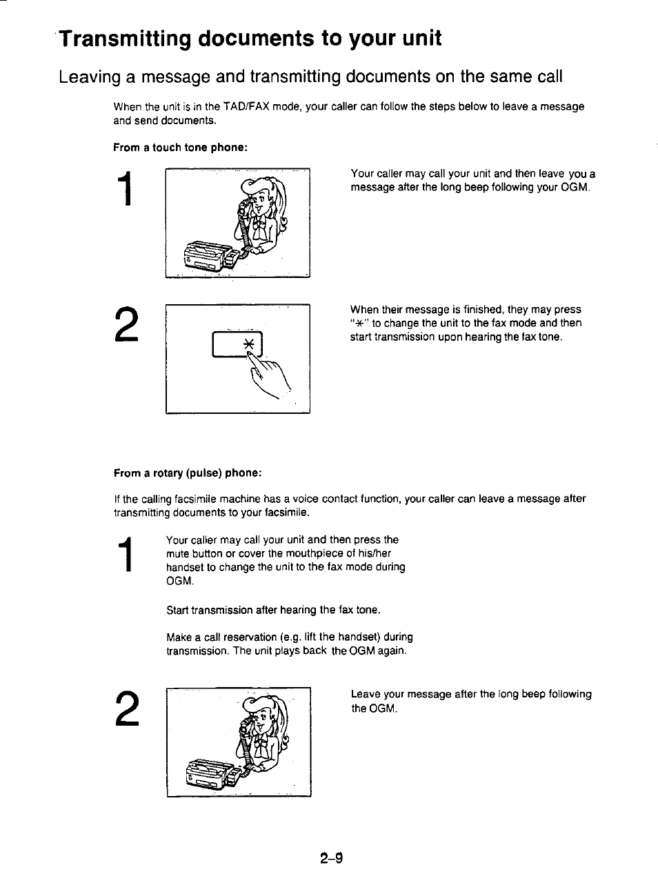 From a touch tone phone, From a rotary (pulse) phone, Transmitting documents to your unit | Panasonic KX-F195 User Manual | Page 46 / 104