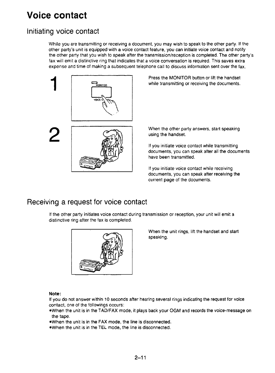 Initiating voice contact, Receiving a request for voice contact, Voice contact | Panasonic KX-F195 User Manual | Page 48 / 104