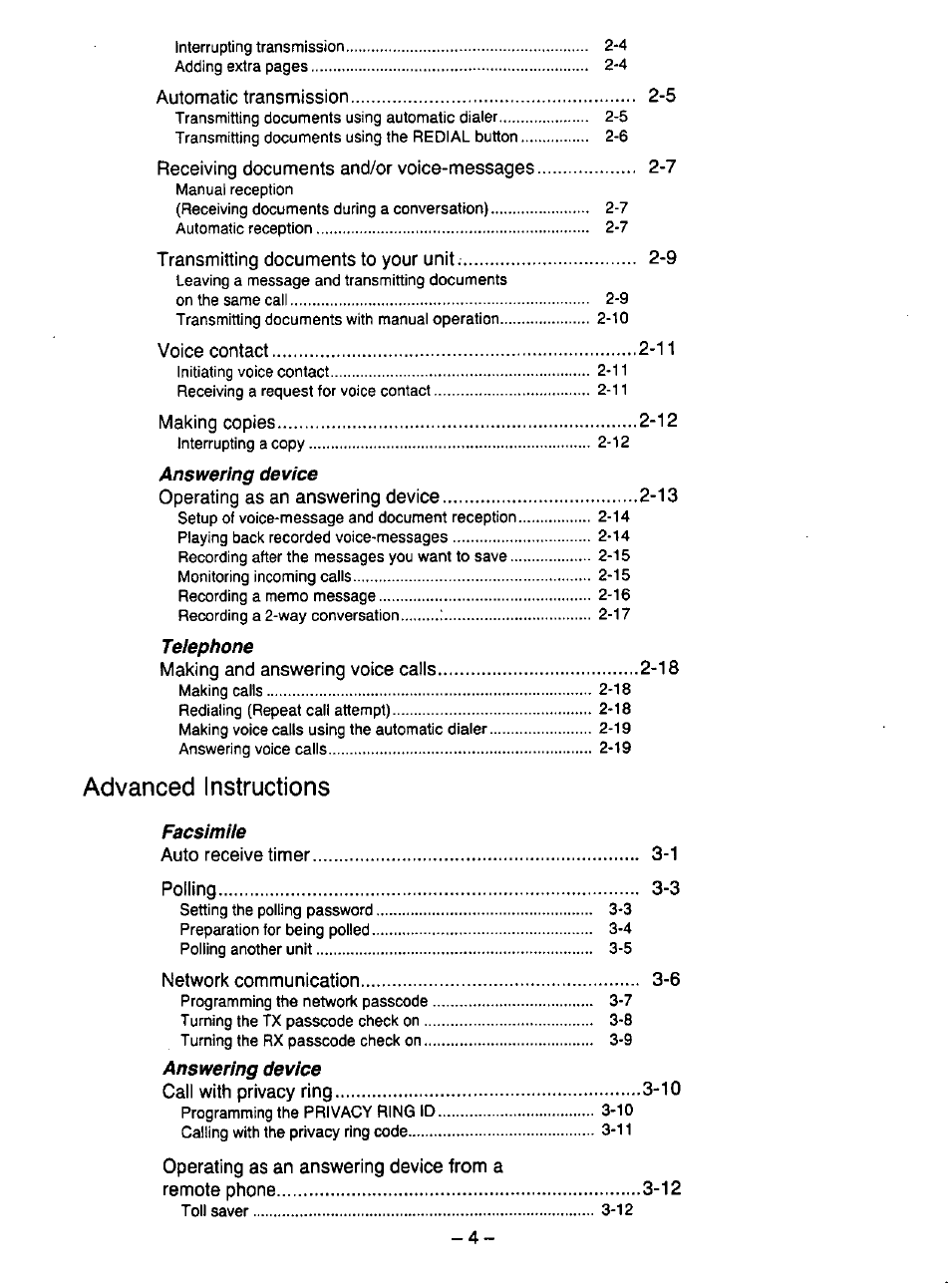 Advanced instructions | Panasonic KX-F195 User Manual | Page 5 / 104