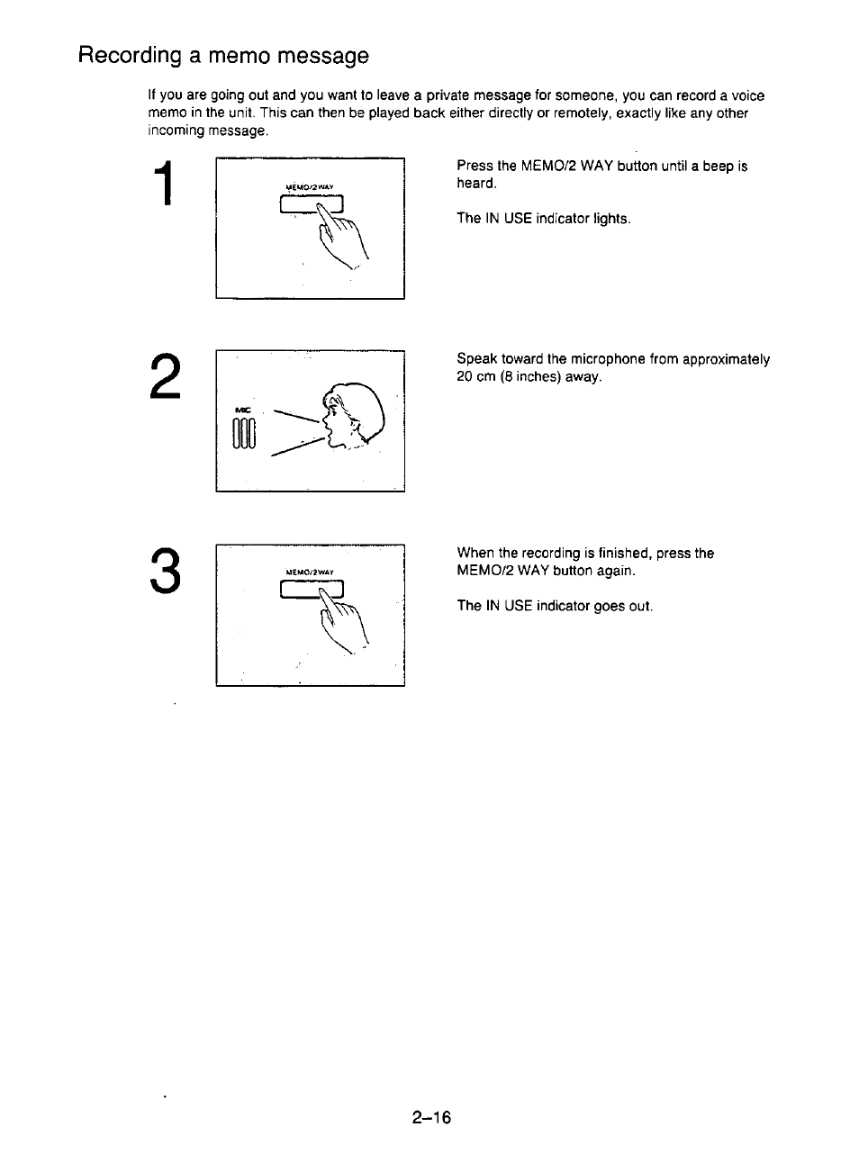 Recording a memo message, Recording a memo message -16 | Panasonic KX-F195 User Manual | Page 53 / 104
