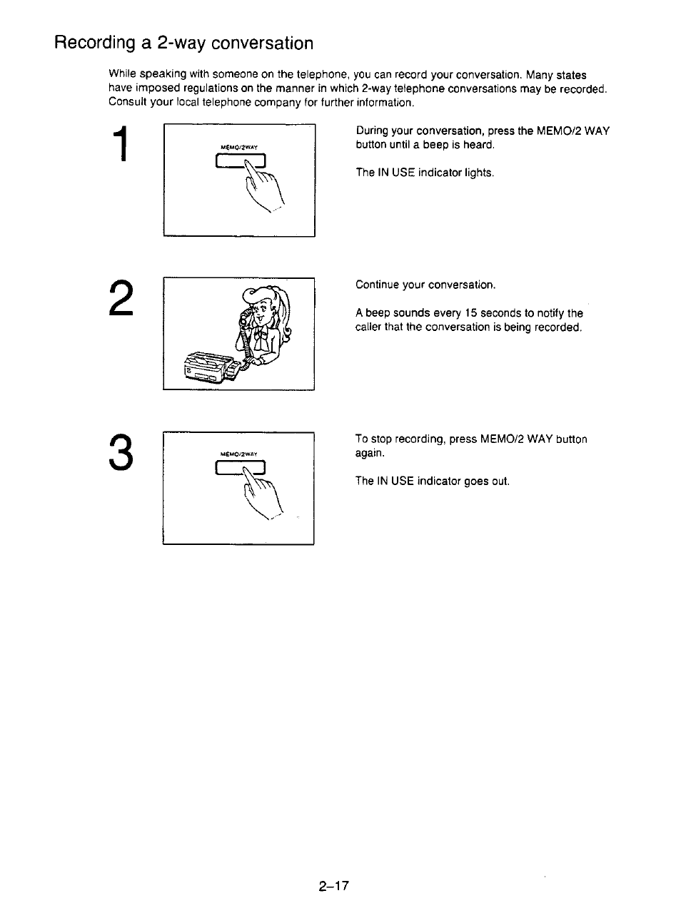Recording a 2-way conversation, Recording a 2-way conversation........ : -17 | Panasonic KX-F195 User Manual | Page 54 / 104
