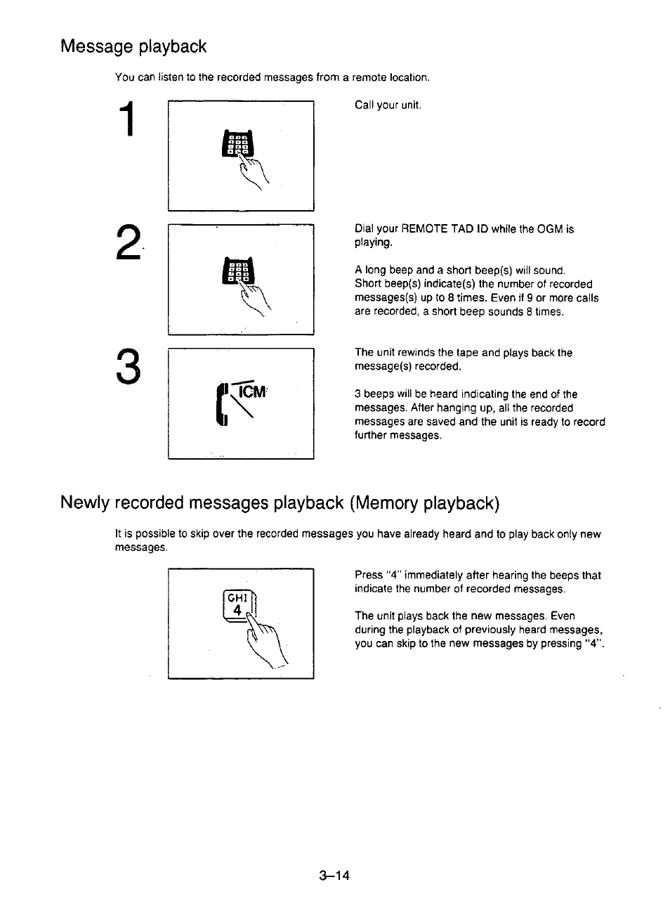 Message playback, Newly recorded messages playback (memory playback), Message playback -14 | Panasonic KX-F195 User Manual | Page 71 / 104