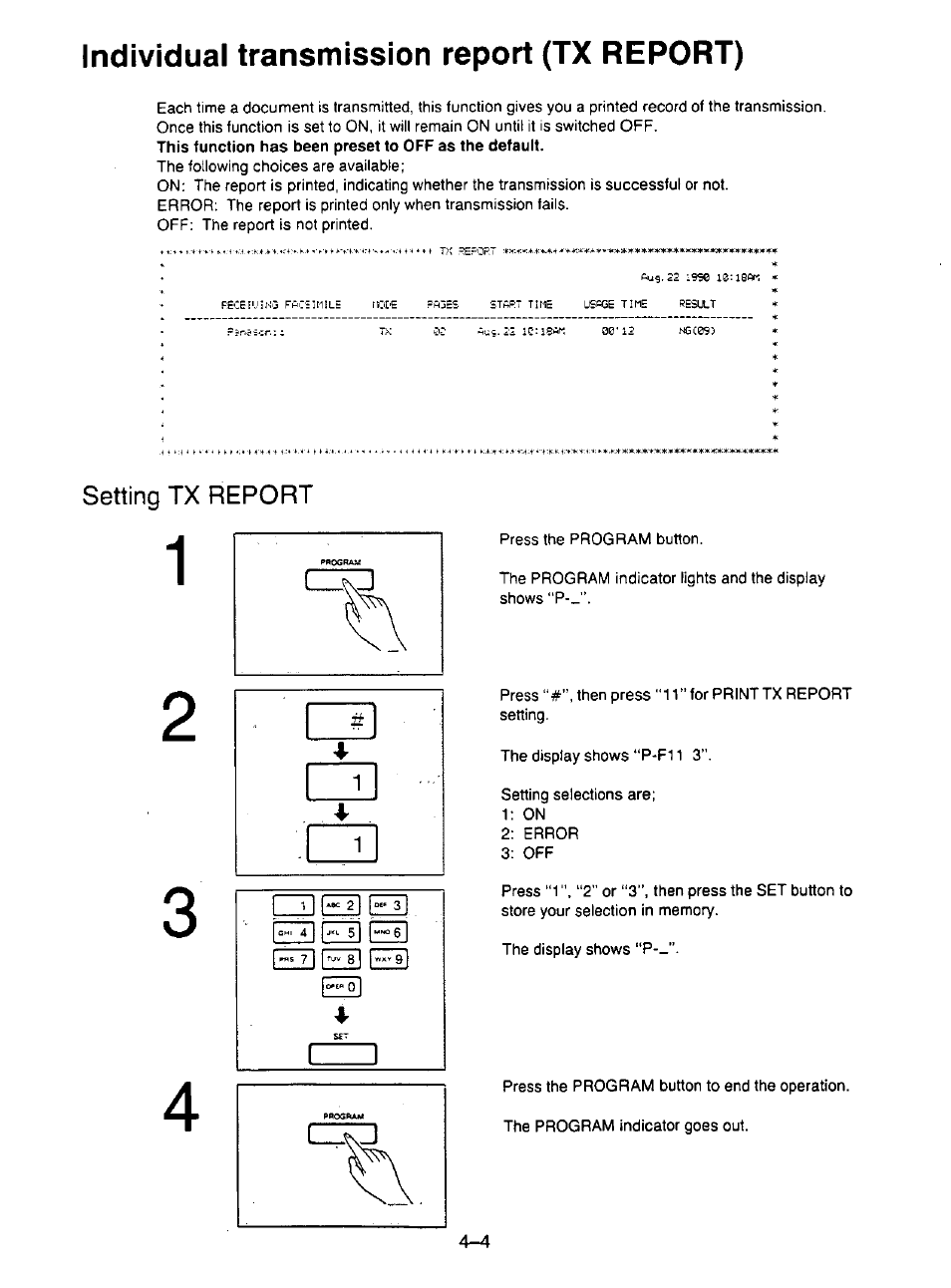 Setting tx report, Setting tx report -4, Individual transmission report (tx report) | Panasonic KX-F195 User Manual | Page 81 / 104