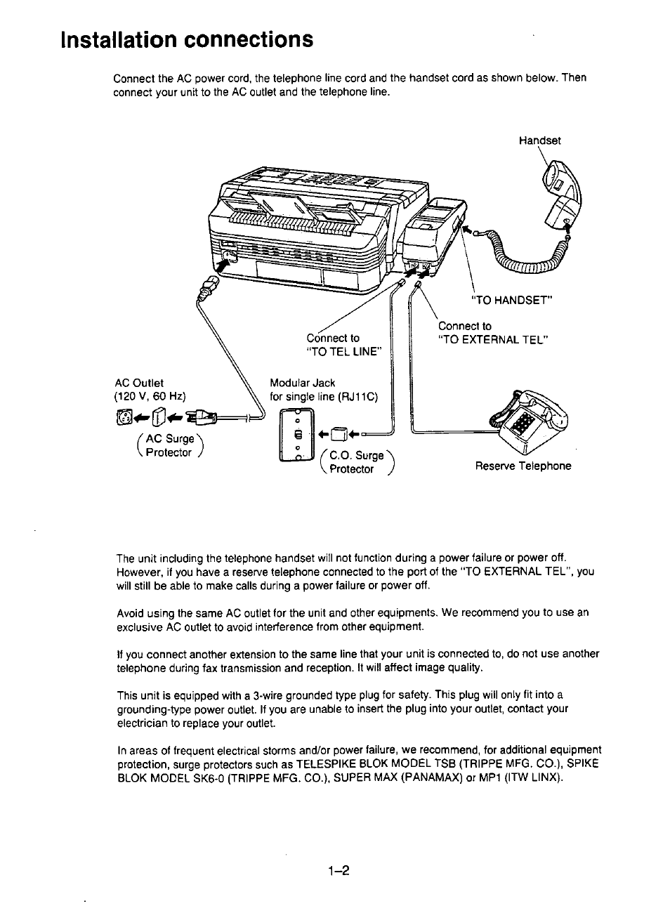 Installation connections | Panasonic KX-F195 User Manual | Page 9 / 104