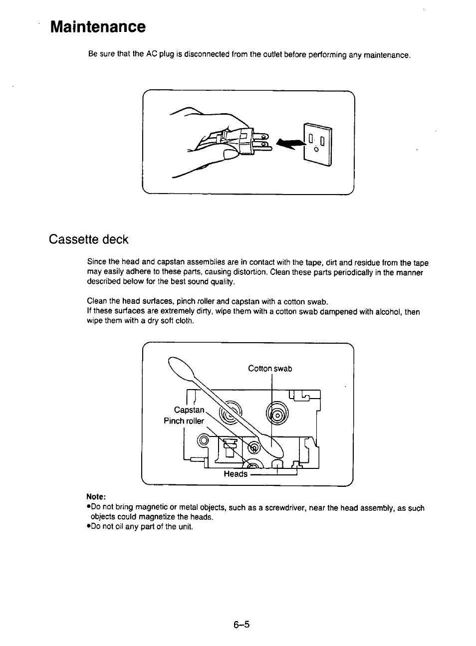 Cassette deck, Note, Maintenance | Panasonic KX-F195 User Manual | Page 98 / 104