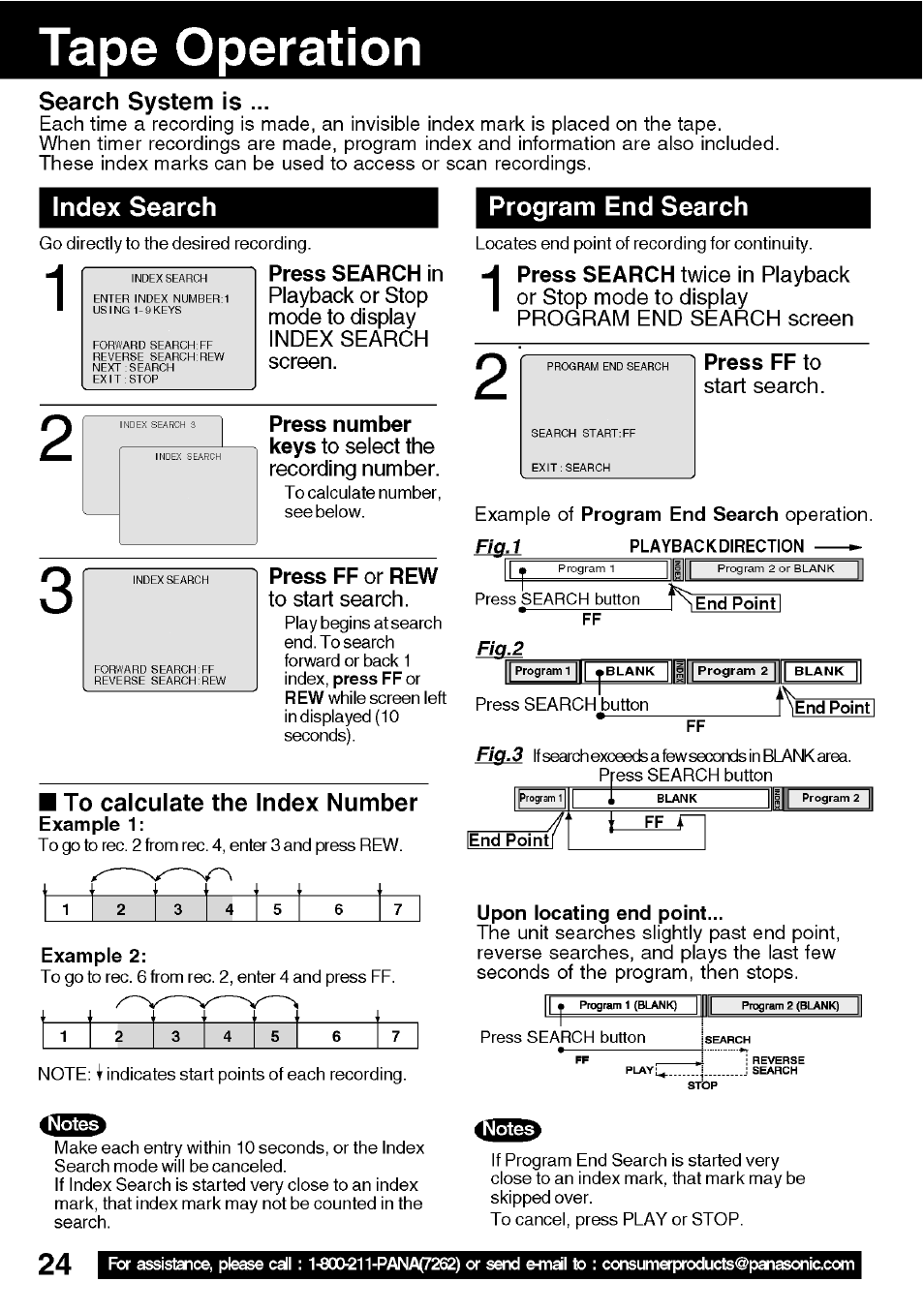 Advanced operation, Tape operation | Panasonic VV-1301 User Manual | Page 24 / 40