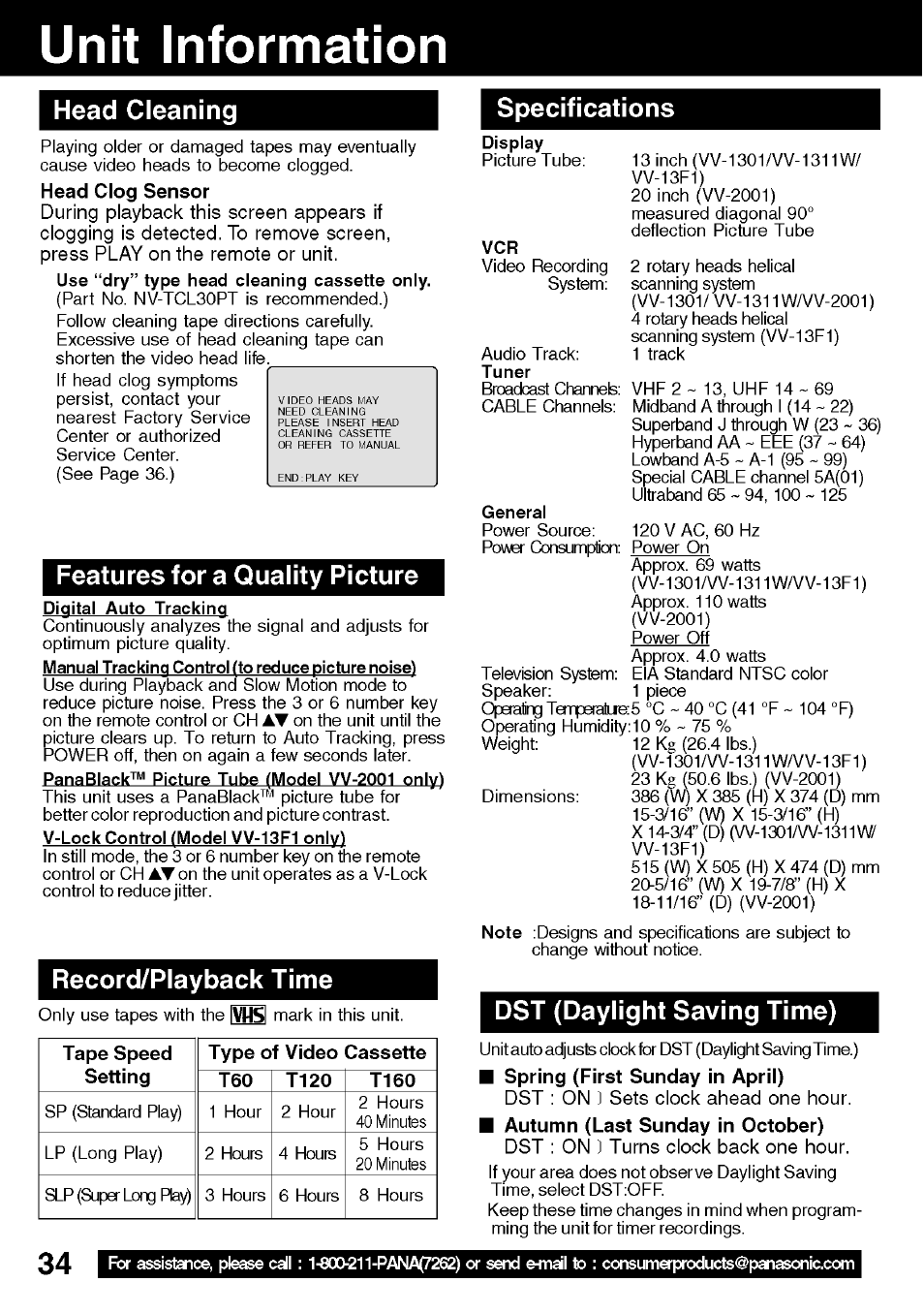 Unit information | Panasonic VV-1301 User Manual | Page 34 / 40