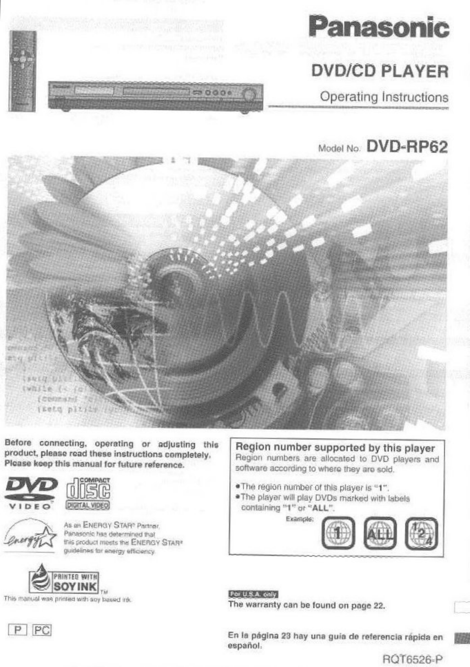 Panasonic DVD-RP62 User Manual | 24 pages