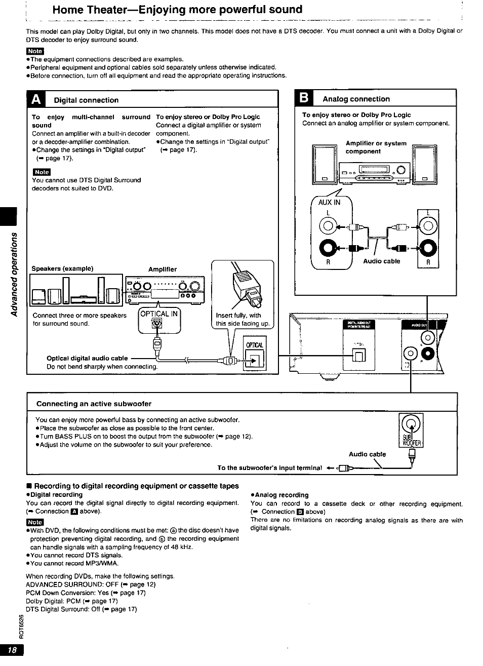 Home theater—enjoying more powerful sound, Home theater—enjoying more poiwerful sound | Panasonic DVD-RP62 User Manual | Page 18 / 24