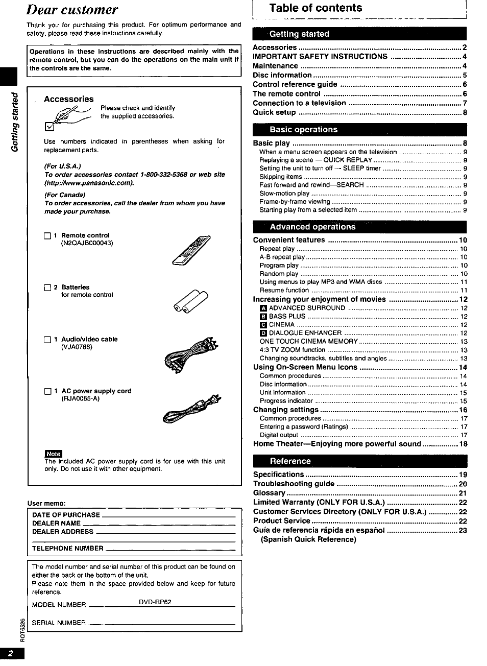 Panasonic DVD-RP62 User Manual | Page 2 / 24