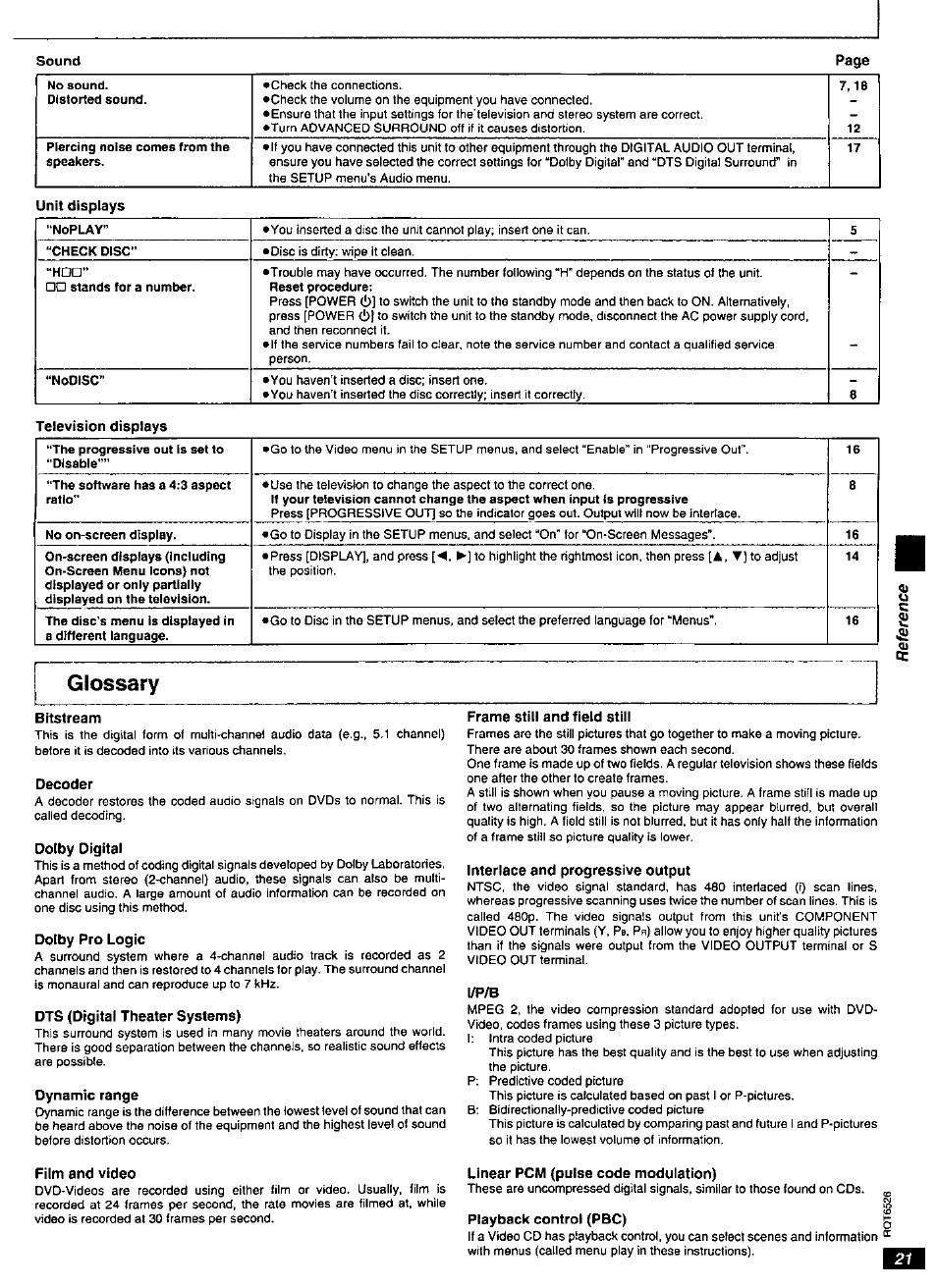 Glossary | Panasonic DVD-RP62 User Manual | Page 21 / 24