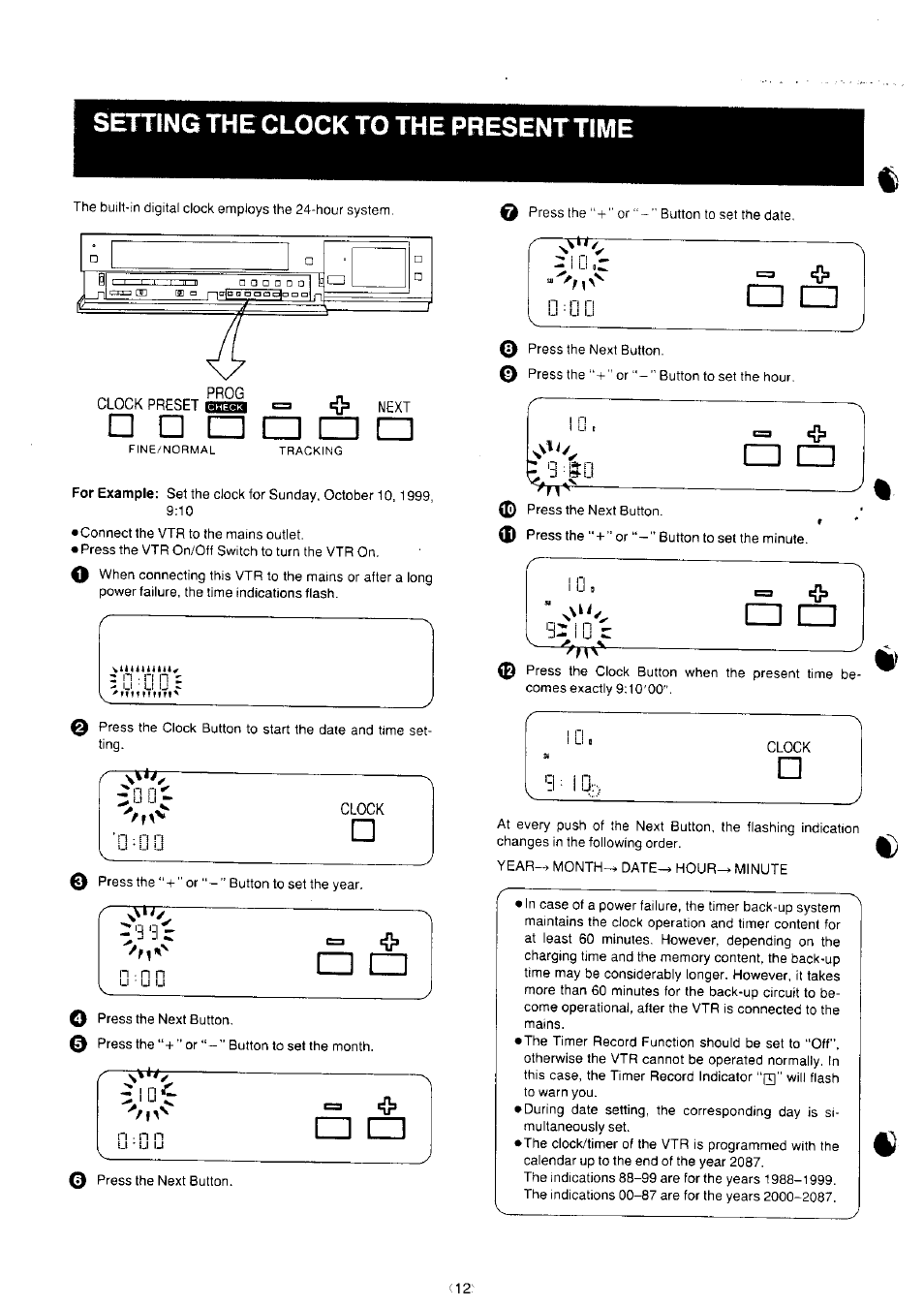 Setting the clock to the present time | Panasonic NV-J35 User Manual | Page 12 / 35