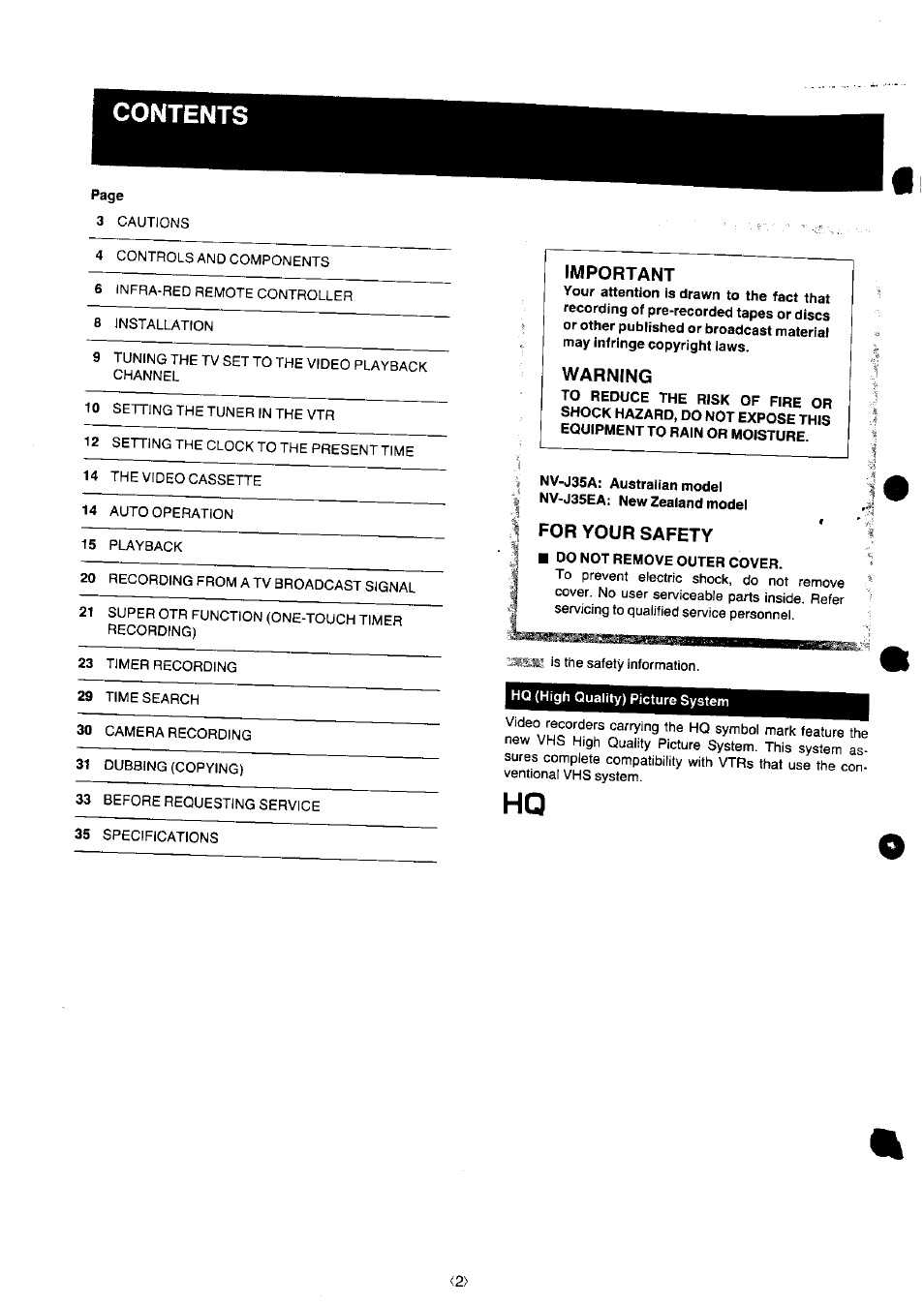 Panasonic NV-J35 User Manual | Page 2 / 35