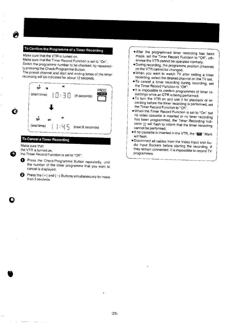 To confirm the programme of a timer recording, To cancel a timer recording | Panasonic NV-J35 User Manual | Page 25 / 35