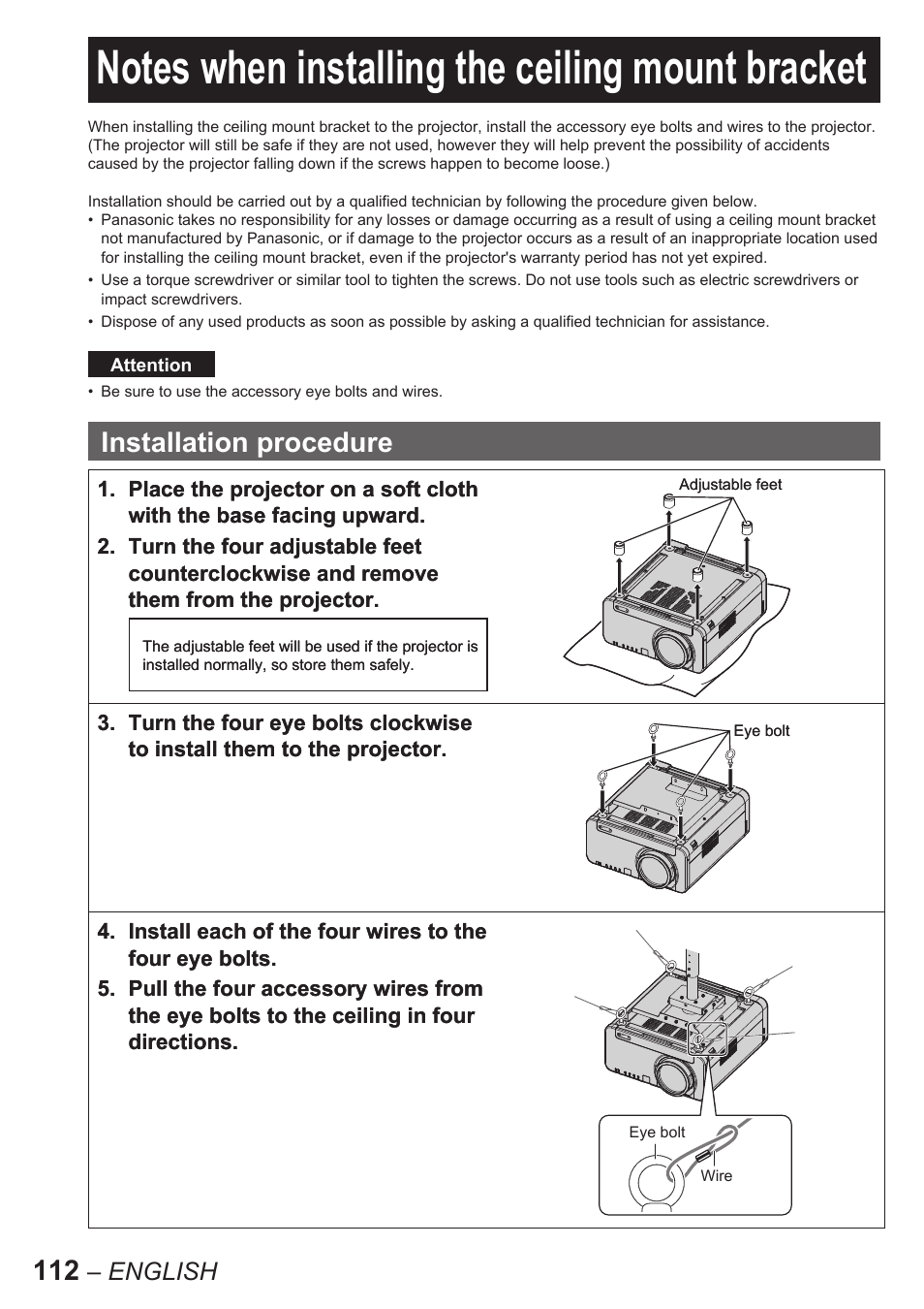Installation procedure, English | Panasonic PT-D10000U User Manual | Page 112 / 132