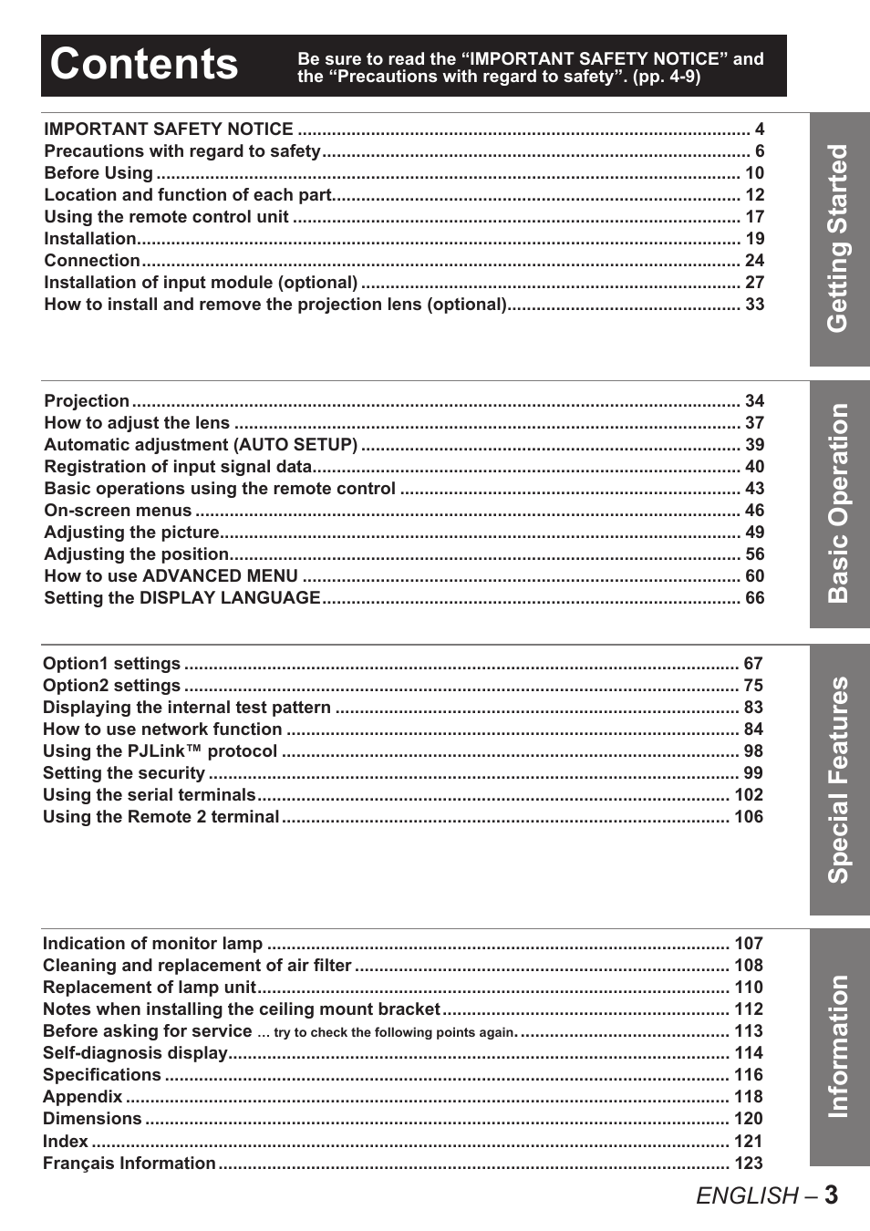 Panasonic PT-D10000U User Manual | Page 3 / 132