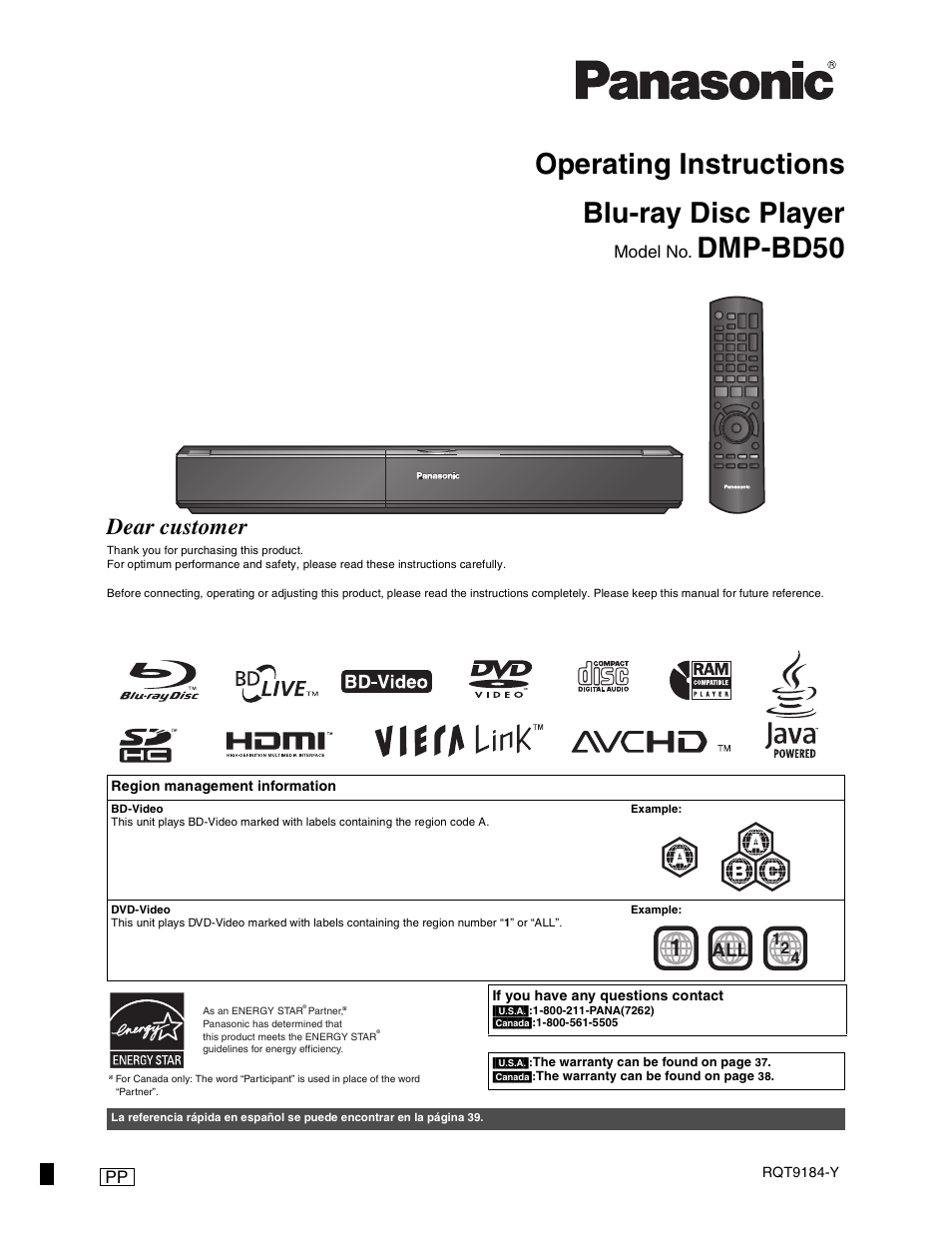Panasonic DMP-BD50 User Manual | 50 pages