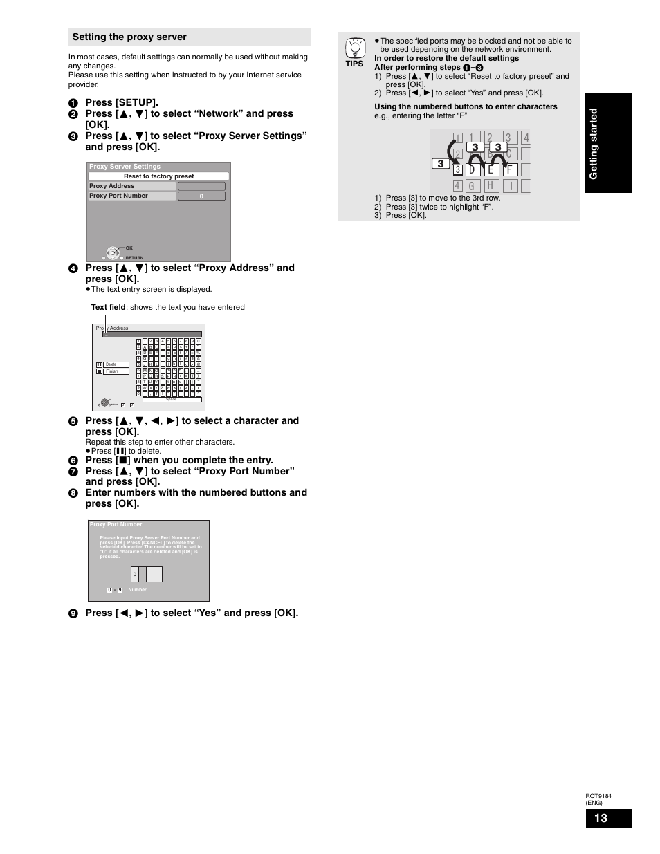Ge tt in g s tar ted | Panasonic DMP-BD50 User Manual | Page 13 / 50