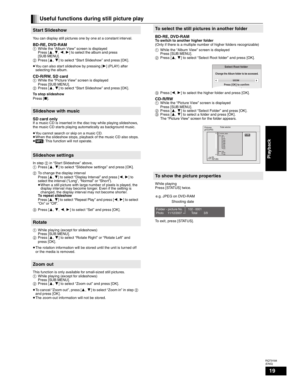 Useful functions during still picture play | Panasonic DMP-BD50 User Manual | Page 19 / 50
