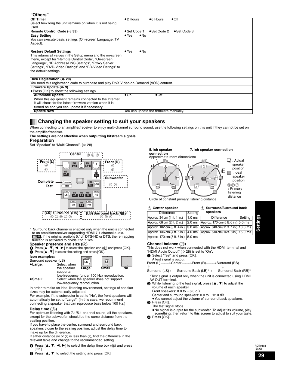 Changing the speaker setting to suit your speakers, Preparation, Others | Se tti n g s | Panasonic DMP-BD50 User Manual | Page 29 / 50