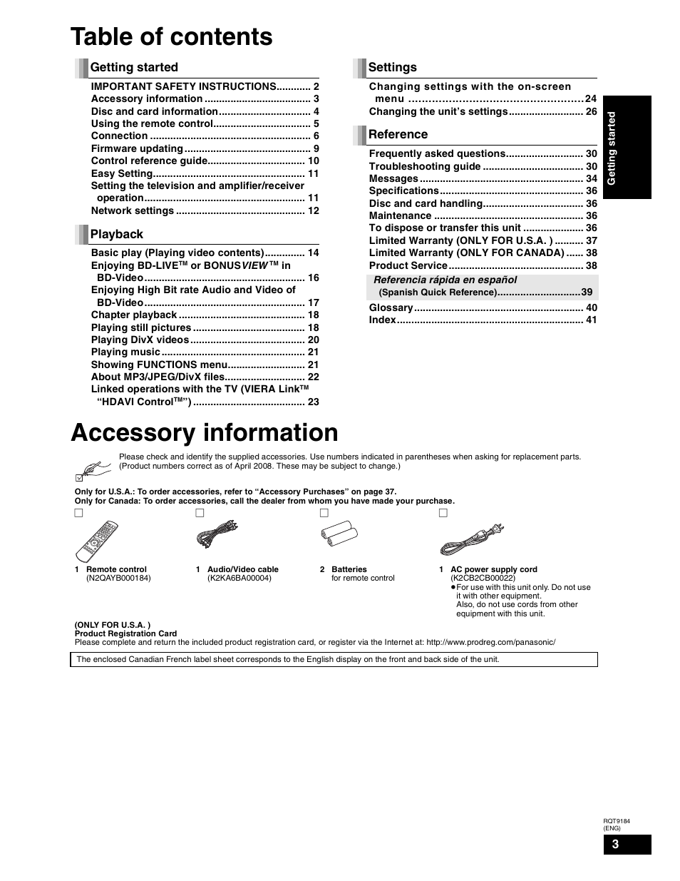 Panasonic DMP-BD50 User Manual | Page 3 / 50