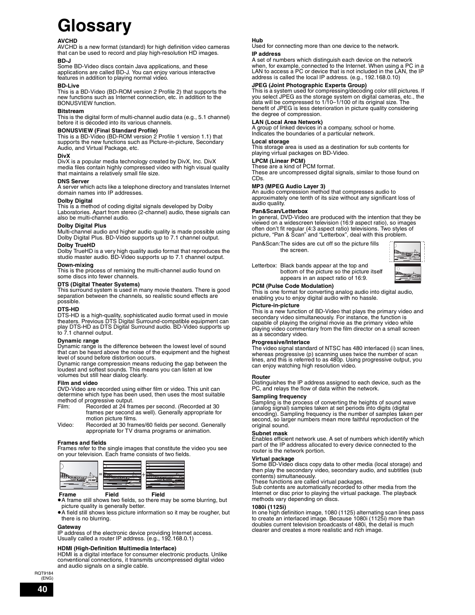 Glossary | Panasonic DMP-BD50 User Manual | Page 40 / 50