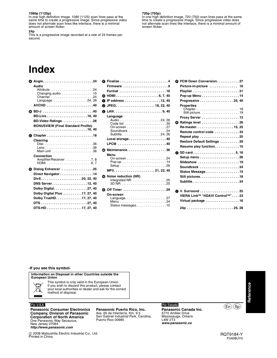 Index | Panasonic DMP-BD50 User Manual | Page 41 / 50