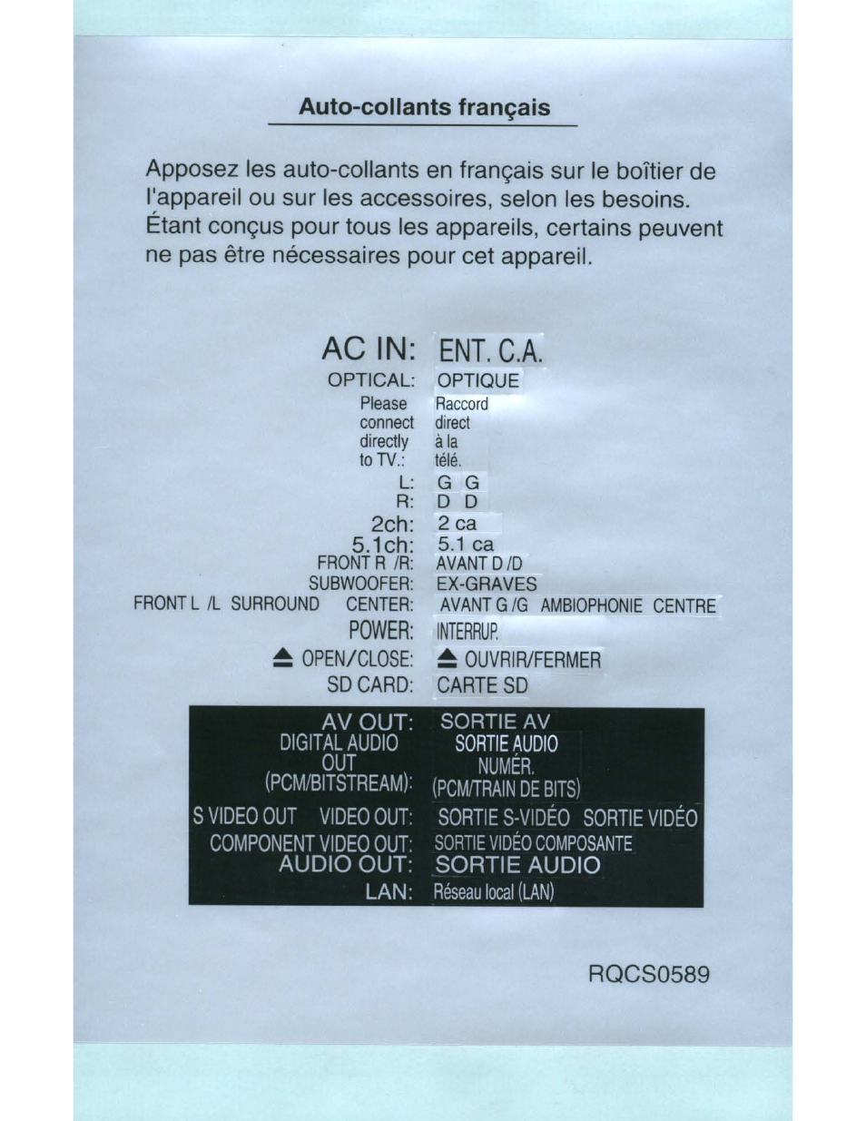French label stickers | Panasonic DMP-BD50 User Manual | Page 50 / 50