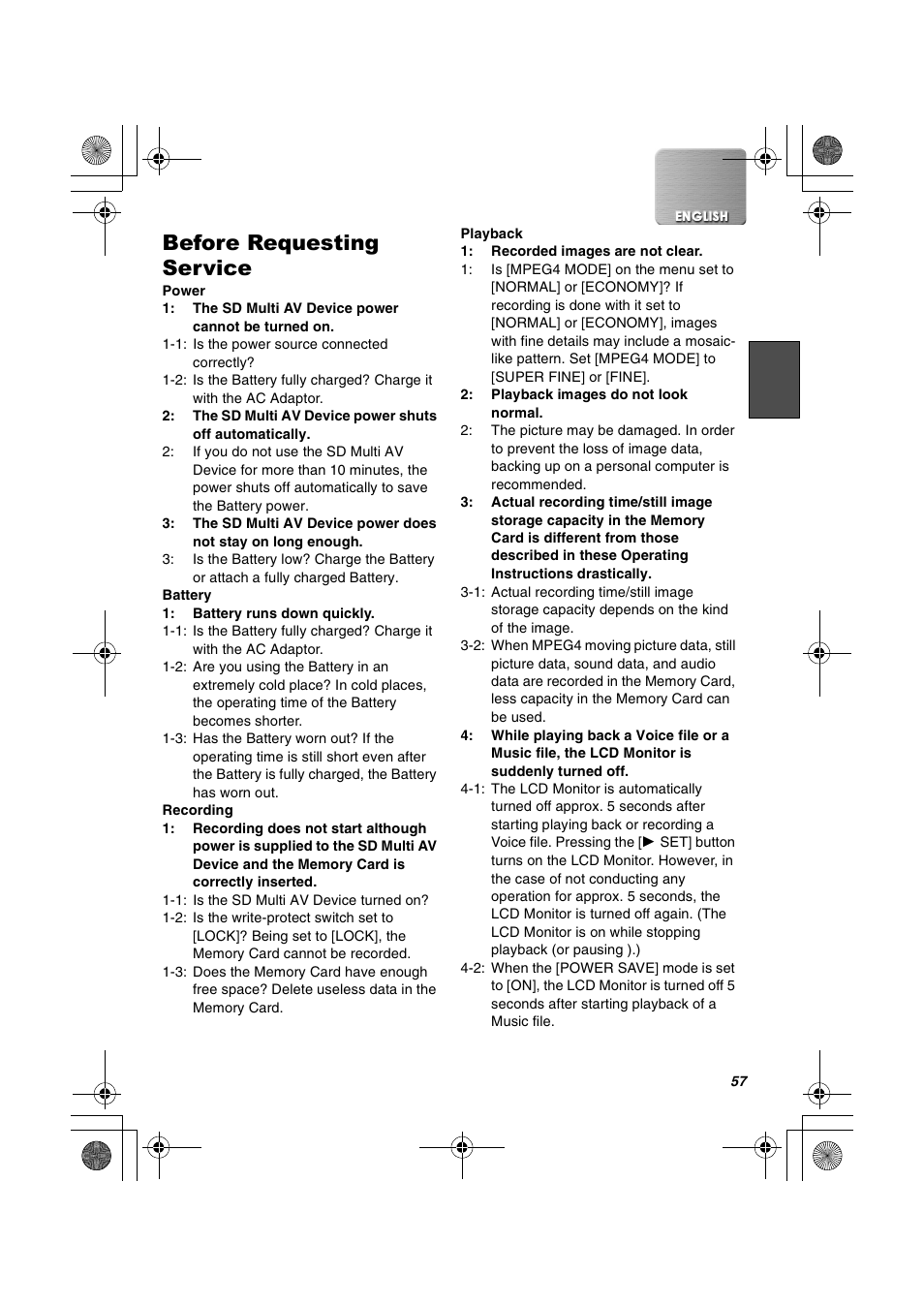 Before requesting service | Panasonic SV-AV20U User Manual | Page 57 / 62